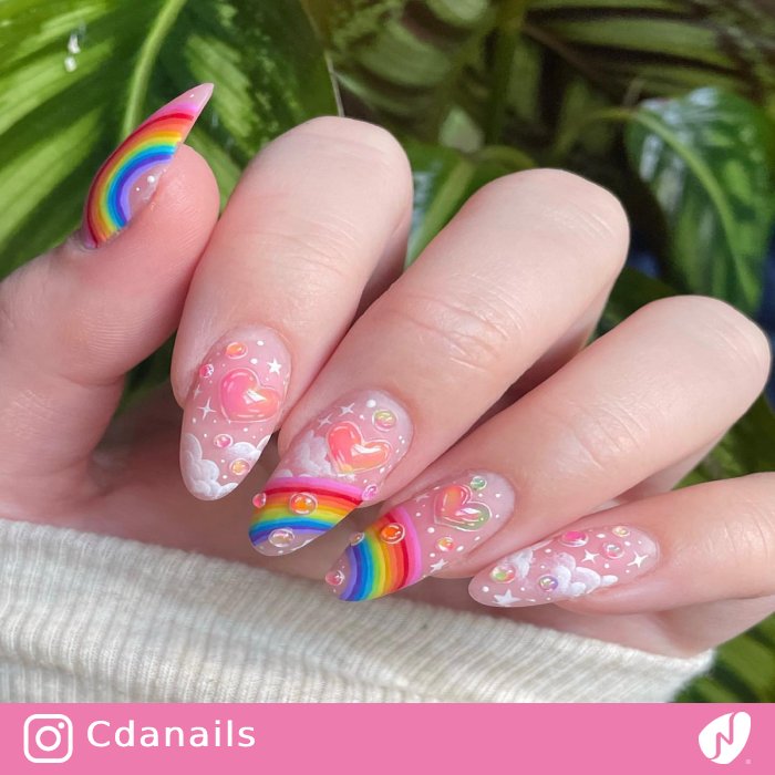 Rainbow and Heart Matte Nails